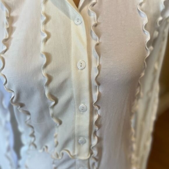 Sherris RTW lettuce trim button down white top NWT Limited Edition long sleeve - Picture 4 of 13